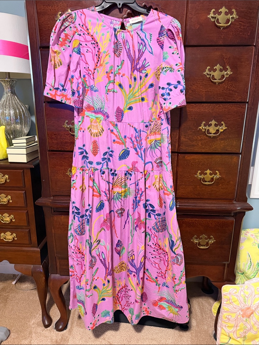 Banjanan Pink Floral Maxi Dress with Multicolor Botanical Print